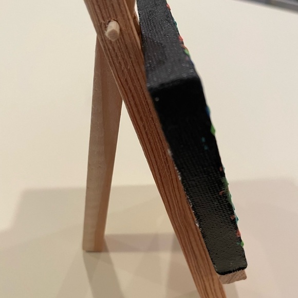 Cute little dot mandala canvas w/stand.  3”X3” hand painted - Picture 2 of 5